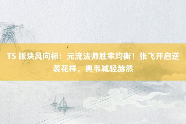 TS 版块风向标：元流法师胜率均衡！张飞开启逆袭花样，典韦减轻赫然