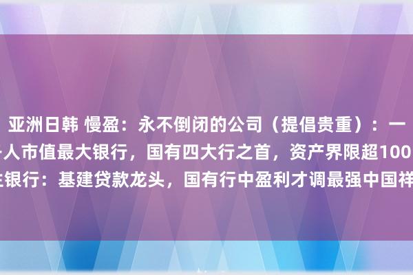 亚洲日韩 慢盈:永不倒闭的公司(提倡贵重):一、金融行业工商银行:各人市值最大银行,国有四大行之首,资产界限超100万亿元诞生银行:基建贷款龙头,国有行中盈利才调最强中国祥瑞:玄虚金融巨头,保障 银行 科...